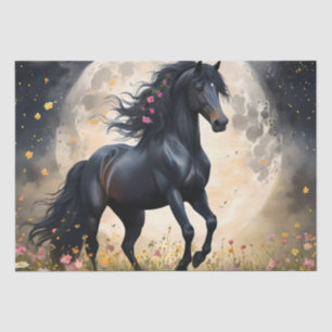 Papel De Seda Elegancia lunar: caballo negro de fantasía con lun