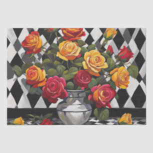 Papel De Seda Elegancia: Rose Bouquet en un Harlequin Decoupage