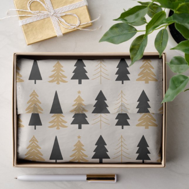 Papel De Seda Elegant Black & Gold Christmas Tree (Regalo )