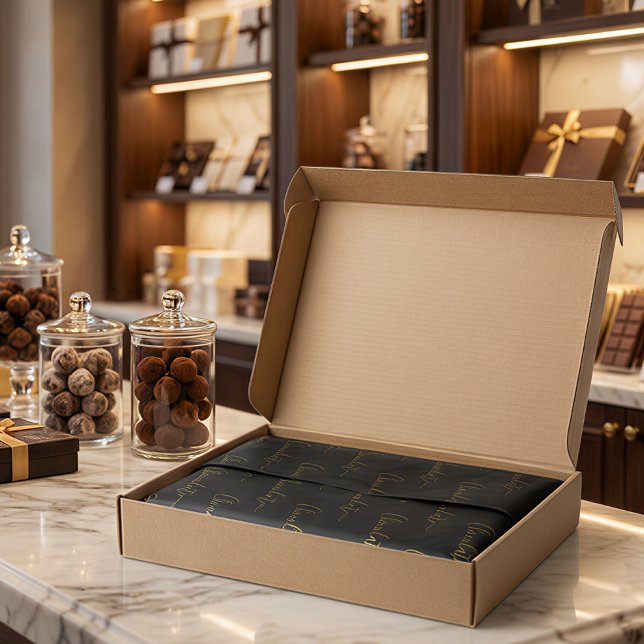 Papel De Seda Elegant Black Gold Script Chocolatier Qr Code (Subido por el creador)