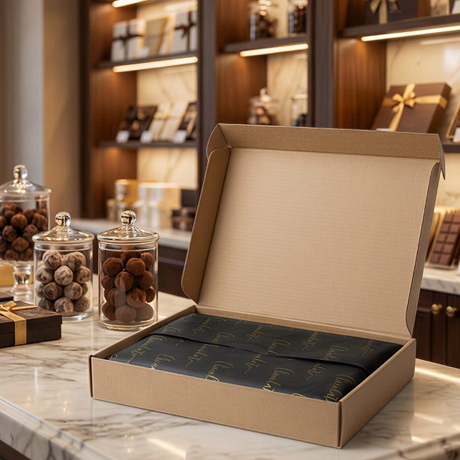 Papel De Seda Elegant Black Gold Script Chocolatier Qr Code (Subido por el creador)