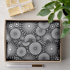 Papel De Seda Elegant Black White Geometric Flowers Starburst