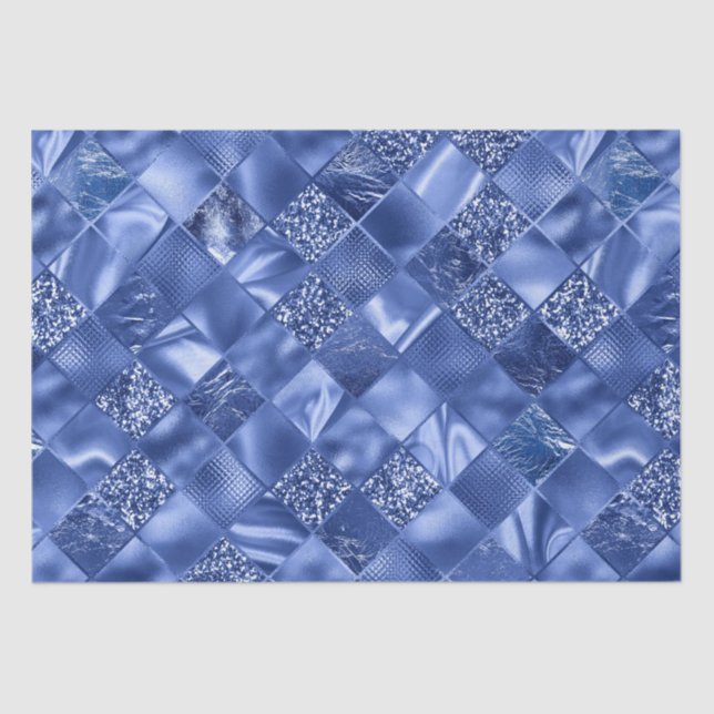 Papel De Seda Elegant Blue  Brillo Patrón de Celosía de Diamante (Anverso)