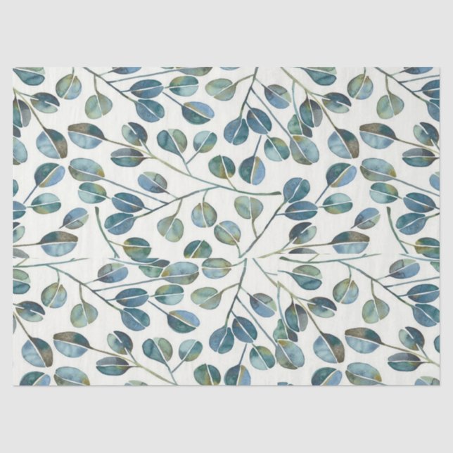 Papel De Seda Elegant Blue Eucalyptus Watercolor (Anverso)