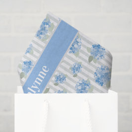 Papel De Seda Elegant Blue Hydrangea Pattern Gray Stripe Name