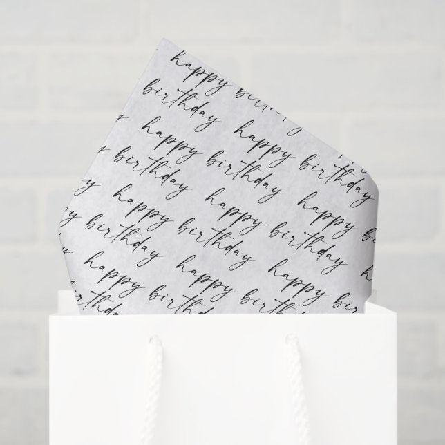 Papel De Seda Elegant Chic Black and White Script Happy Birthday (Bolsa de regalo)