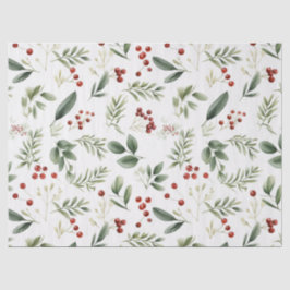 Papel De Seda Elegant Christmas Greenery & Red Berries Holiday