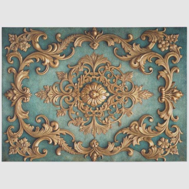 Papel De Seda Elegant Faux Gold Teal Decoupage  (Anverso)