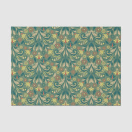 Papel De Seda Elegant Floral Pattern in Yellow and Red on Green