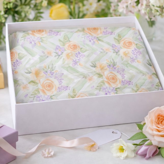 Papel De Seda Elegant Floral Peach Lavender Sage Chevron Pattern (Subido por el creador)