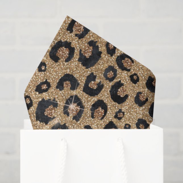 Papel De Seda Elegant Gold Glitter Black Leopard Print (Bolsa de regalo)