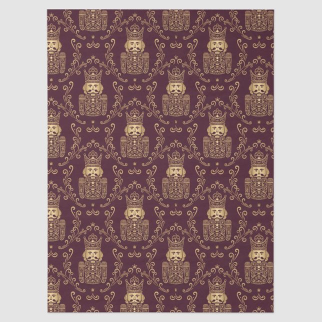 Papel De Seda Elegant Gold Nutcracker Christmas Damask (Anverso)