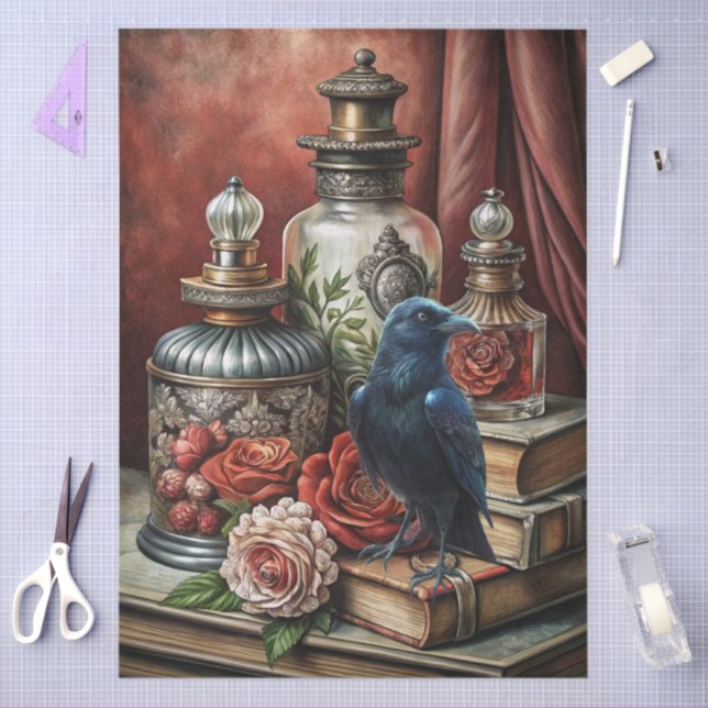 Papel De Seda  Elegant Gothic Floral & Raven Furniture Decoupage (Artesanía)