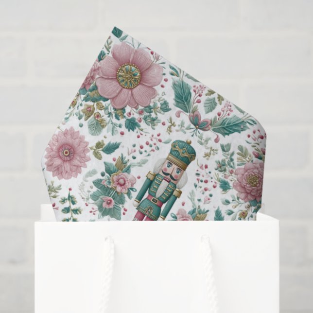 Papel De Seda Elegant Nutcracker & Flowers Print (Bolsa de regalo)