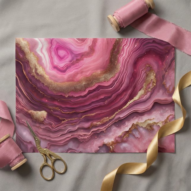 Papel De Seda Elegant Pink Agate Marble Gold Glitter Geode (Subido por el creador)