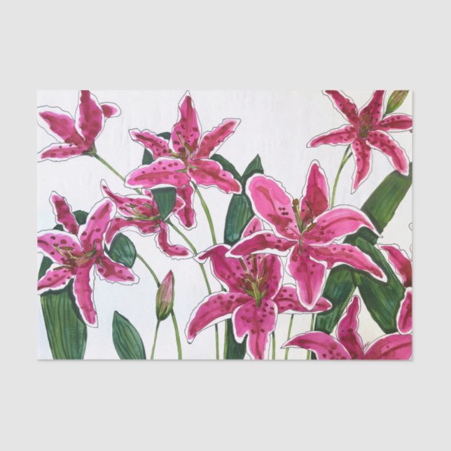 Papel De Seda Elegant Pink Lilies Tissue Paper (Anverso)