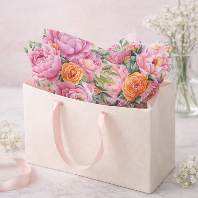 Papel De Seda Elegant Pink Peonies Flower Tissue Paper (Subido por el creador)