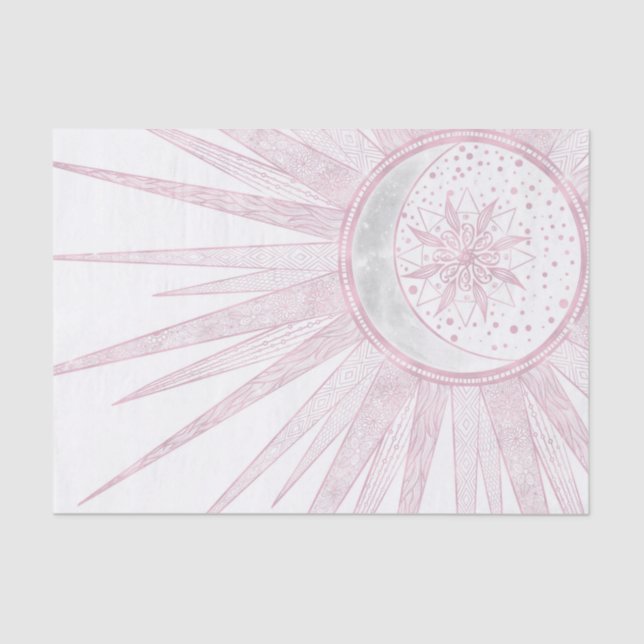 Papel De Seda Elegant Pink Sun Moon Doodle Mandala White Design (Anverso)