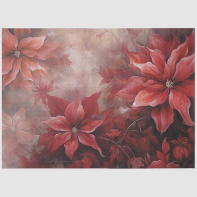 Papel De Seda Elegant Red Christmas Poinsettia for Decoupage (Anverso)