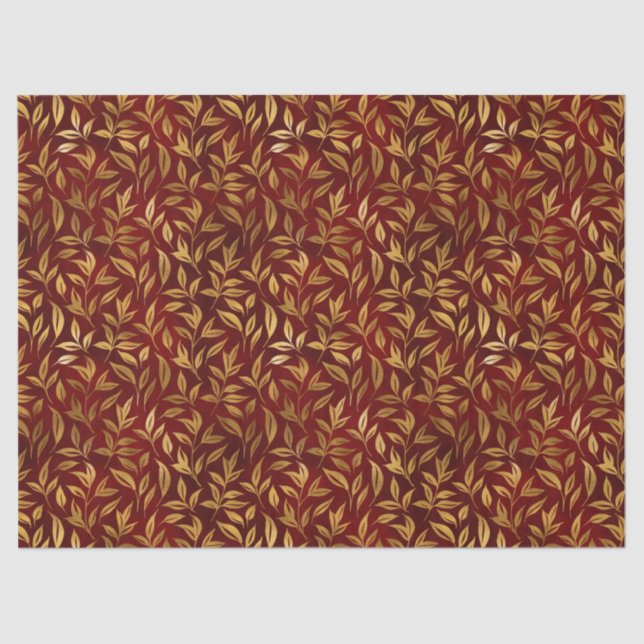 Papel De Seda Elegant Red Gold Leaf Botanical Christmas  (Anverso)
