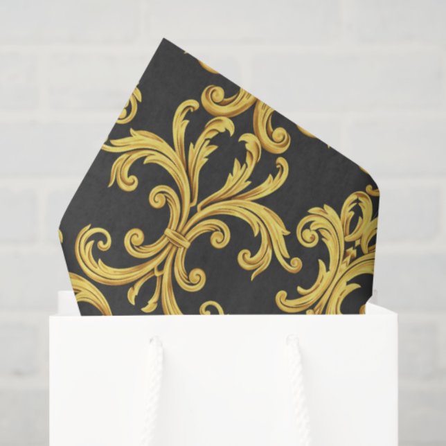 Papel De Seda Elegant Rococo Revival Gold & Charcoal Baroque (Bolsa de regalo)