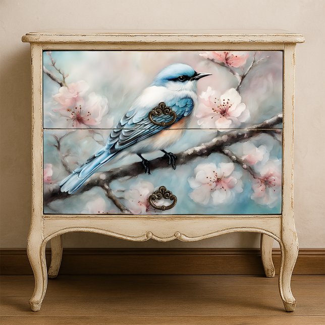 Papel De Seda Elegant Spring Cherry Blossom Bluebird Decoupage (Subido por el creador)