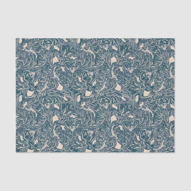 Papel De Seda Elegant Teal Botanical Swirl Seamless Pattern (Anverso)