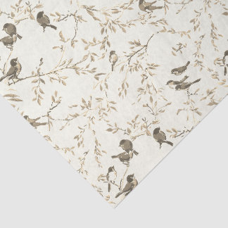 Papel De Seda Elegant Vintage Bird and Branch Pattern