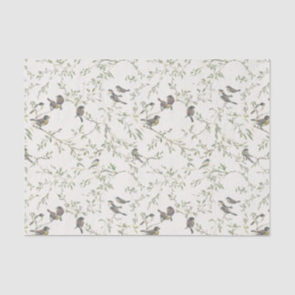 Papel De Seda Elegant Vintage Bird and Branch Pattern