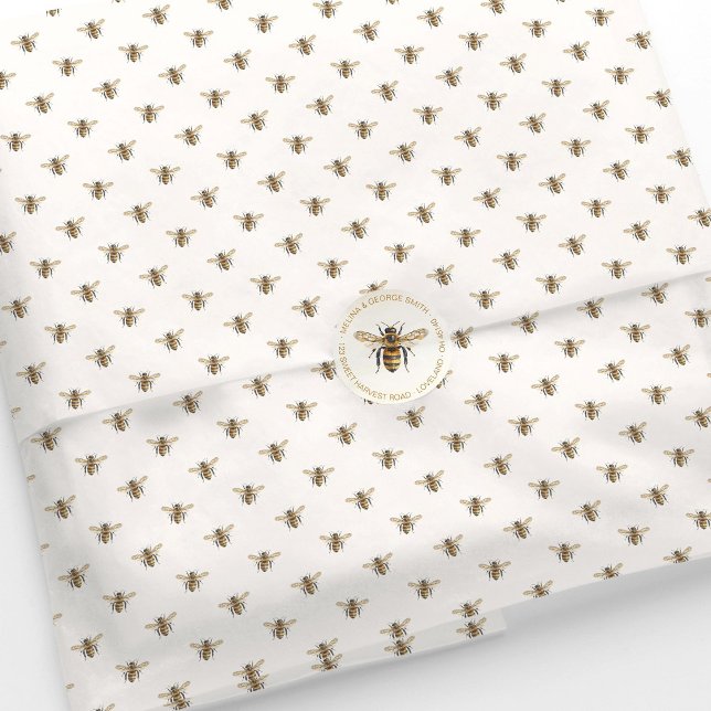 Papel De Seda Elegant Watercolor Honeybee Pattern (Watercolor honeybee gift wrap. Watercolor honeybee tissue paper for gift wrapping or packaging.)