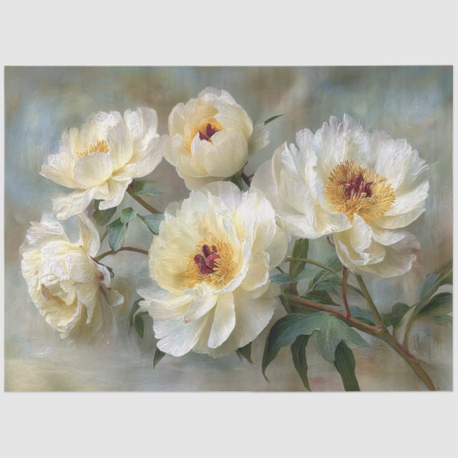 Papel De Seda Elegant White Peonies in Bloom (Anverso)