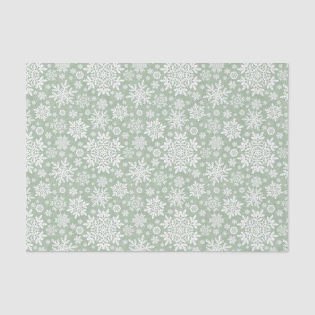 Papel De Seda Elegant White Snowflake (Sage Pine) (Anverso)