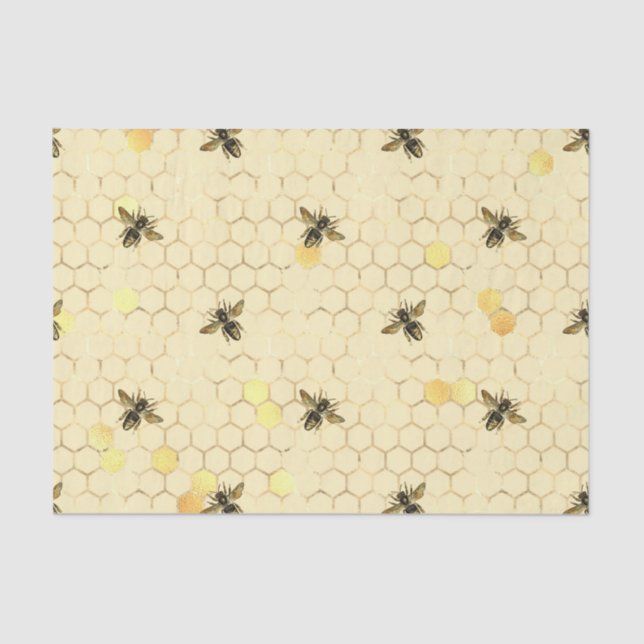 Papel De Seda Elegante abejas amarillas doradas Honeycomb (Anverso)