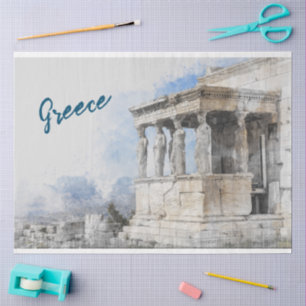 Papel De Seda Elegante acuarela antigua ruinas de Atenas