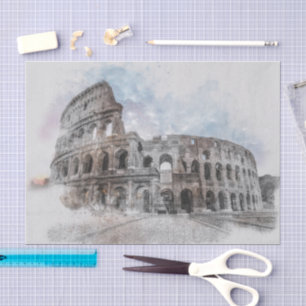 Papel De Seda Elegante acuarela Coliseo Roma Artista Italia