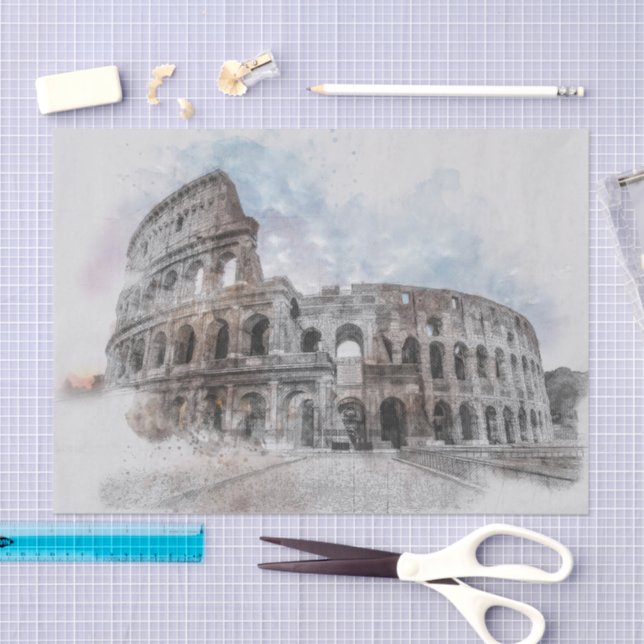 Papel De Seda Elegante acuarela Coliseo Roma Artista Italia (Artesanía)