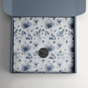 Papel De Seda Elegante acuarela Dusty Blue Floral Pattern