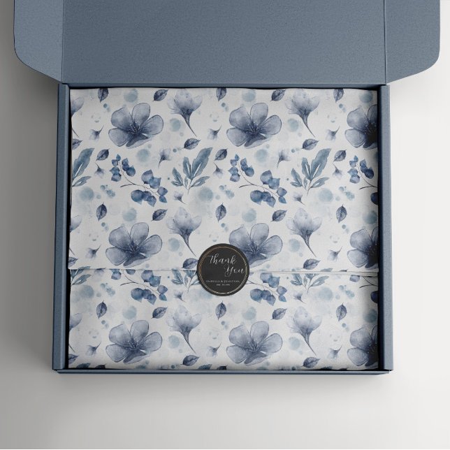 Papel De Seda Elegante acuarela Dusty Blue Floral Pattern (Subido por el creador)