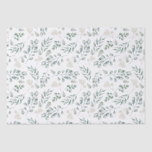 Papel De Seda Elegante acuarela Eucalyptus y Patrón de Férreos (Anverso)
