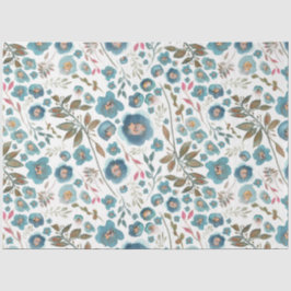 Papel De Seda Elegante acuarela Floral Azul marrón