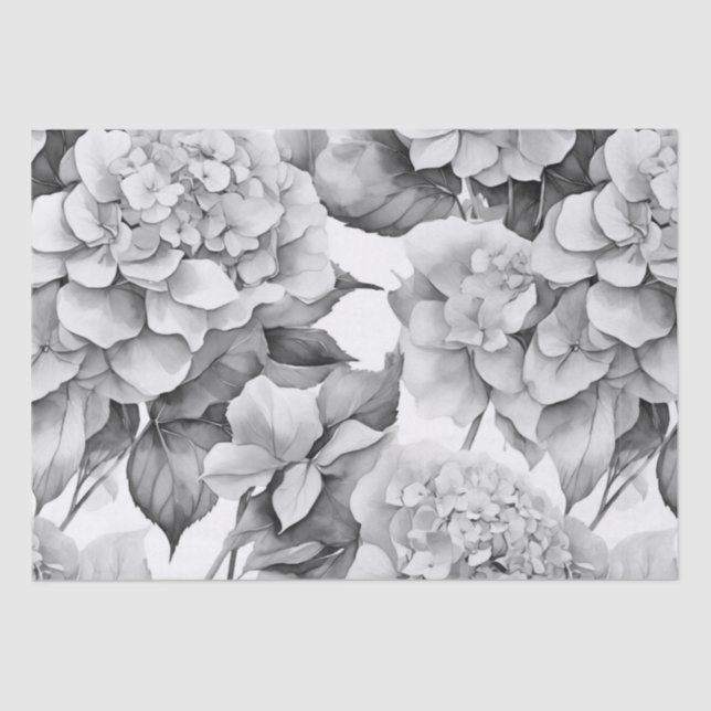 Papel De Seda Elegante acuarela floral gris y blanco (Anverso)