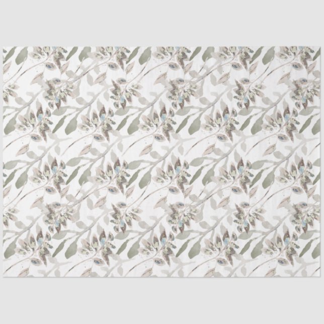 Papel De Seda Elegante acuarela floral Sage Gris (Anverso)