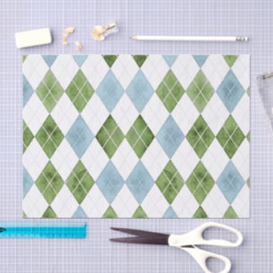 Papel De Seda Elegante acuarela golfista argyle azul y verde