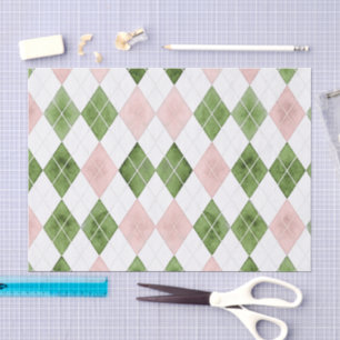 Papel De Seda Elegante acuarela golfista de argyle rosa y verde