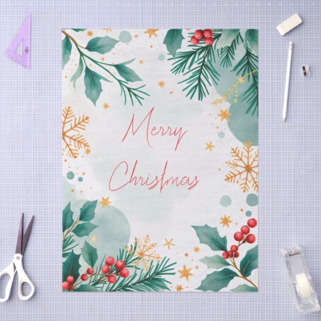 Papel De Seda Elegante acuarela Merry Christmas Tissue Paper (Artesanía)