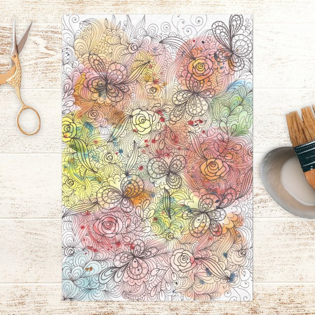 Papel De Seda Elegante acuarela Ombre y Doodle floral de tinta (Subido por el creador)