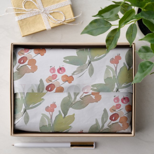 Papel De Seda Elegante acuarela Red Berry Navidad Floral (Regalo )