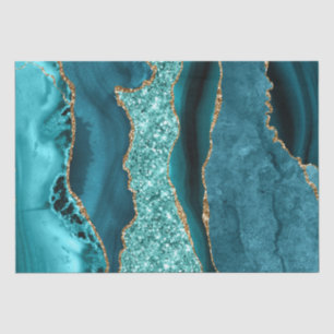 Papel De Seda Elegante Ágata Oceánica Teal y Dorado Brillante