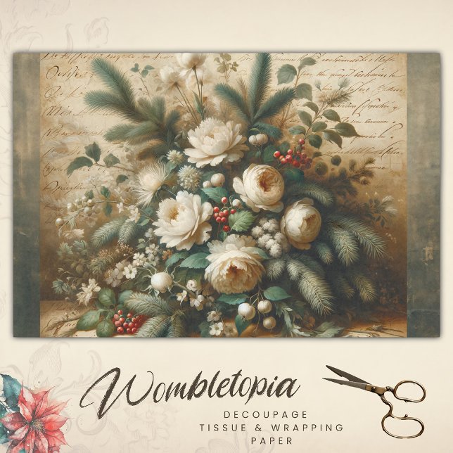 Papel De Seda Elegante Antiguo Guión Invernal Decoración Floral (Subido por el creador)