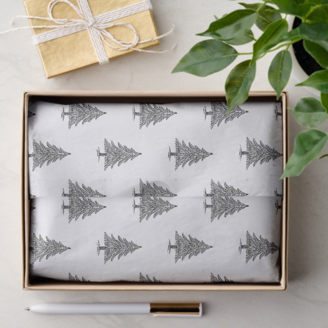 Papel De Seda Elegante árbol de Navidad blanco y negro (Regalo )